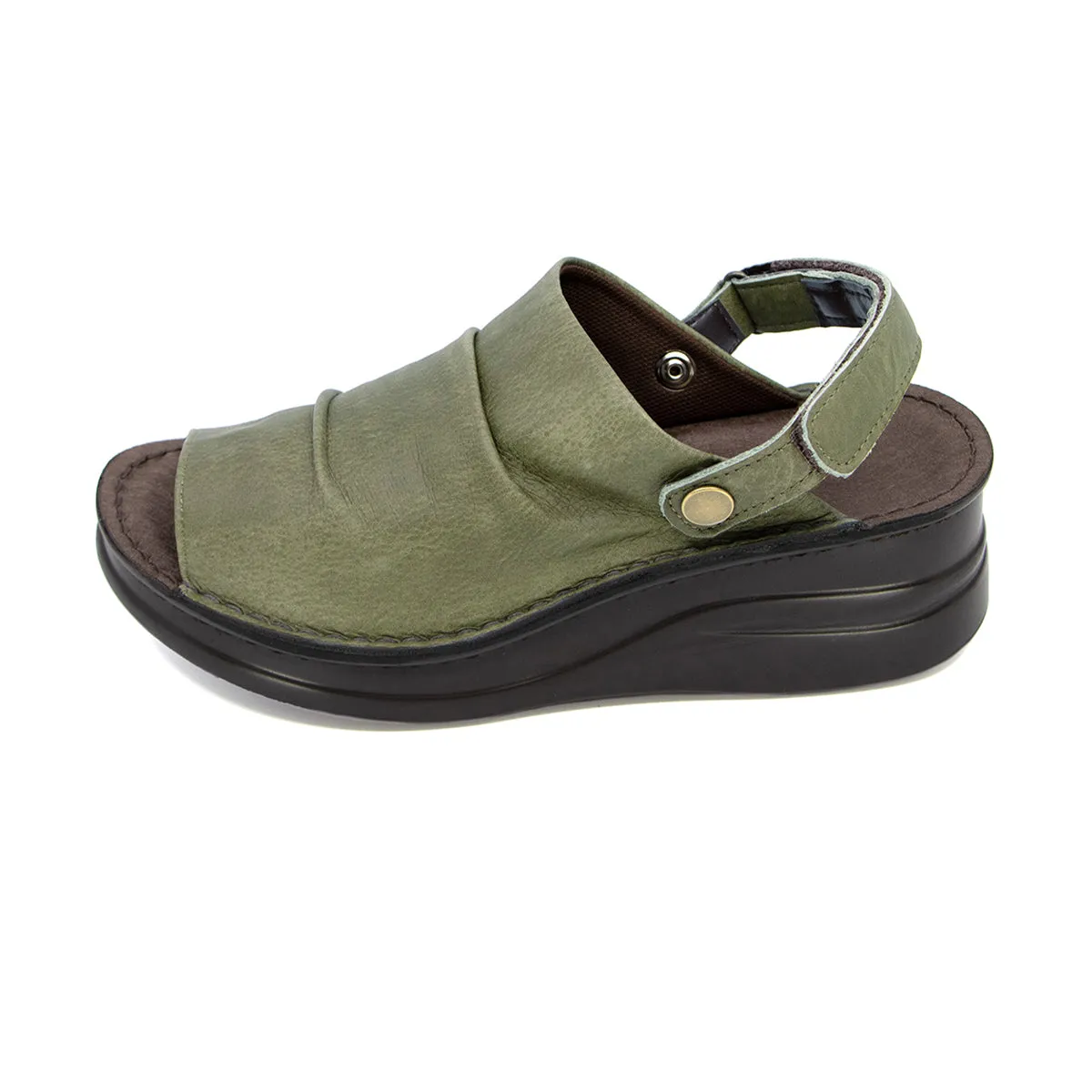 KYU2 Khaki Real Support Sandals dari koleksi Joy368 tampak depan dengan warna khaki elegan